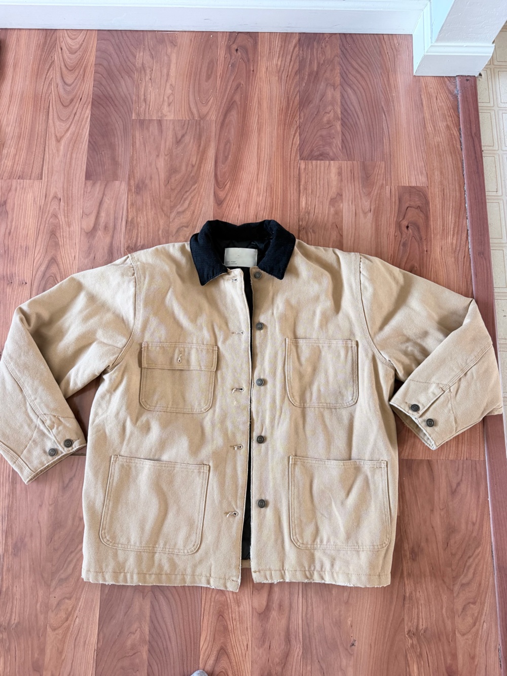 Men's Tan Work-Style Jacket with Black Corduroy Collar